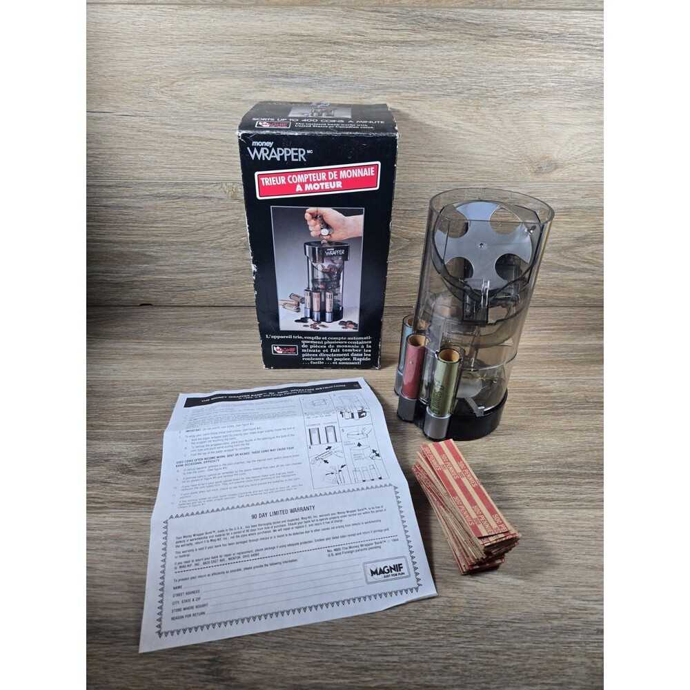 Vintage Money Wrapper Motorized Coin Sorter Bank Tested Works (Missing top)